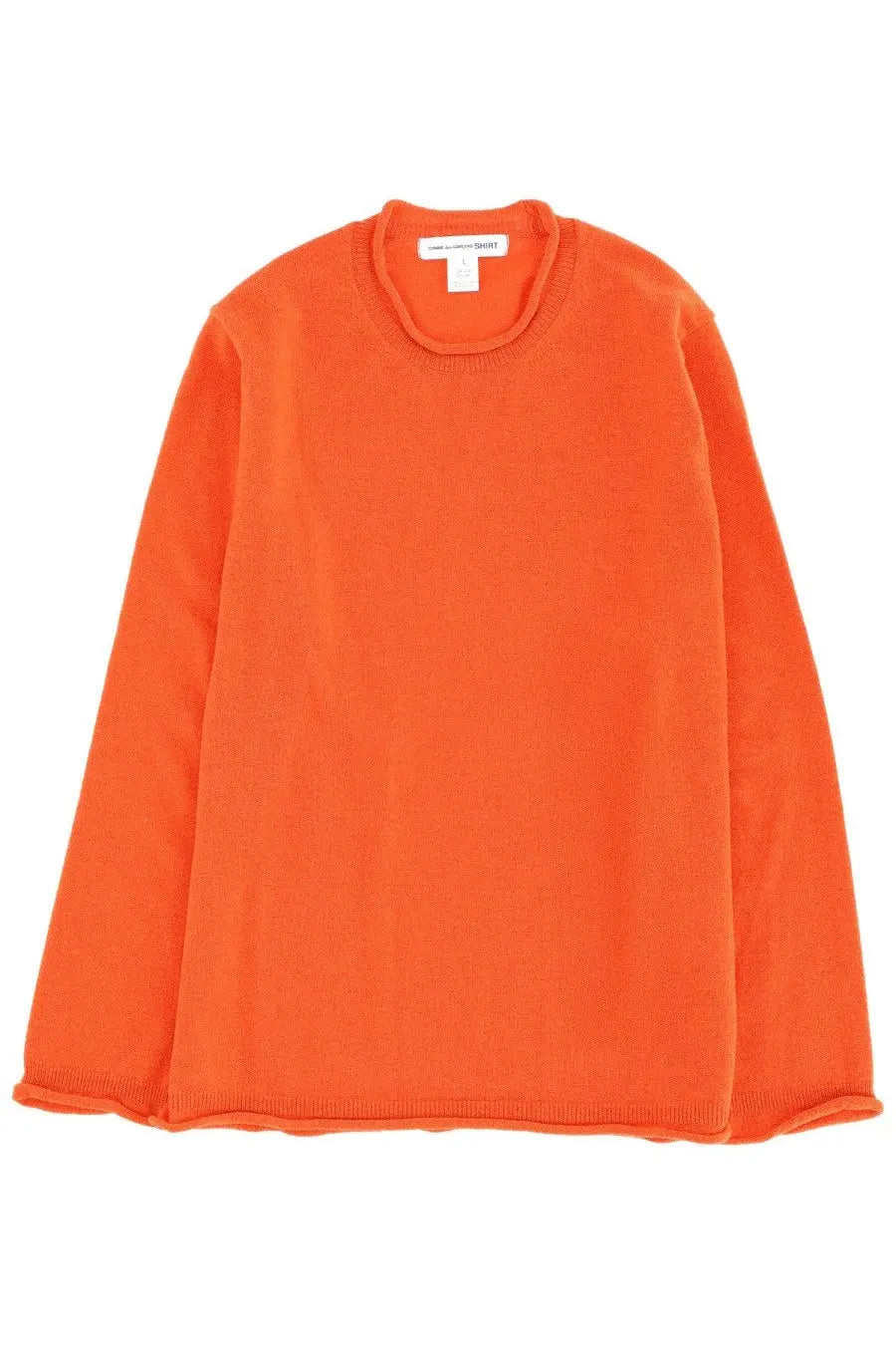 Comme des garcons shirt men’s choker orange bright orange long-sleeved crewneck sweater with soft knit texture and ribbed cuffs