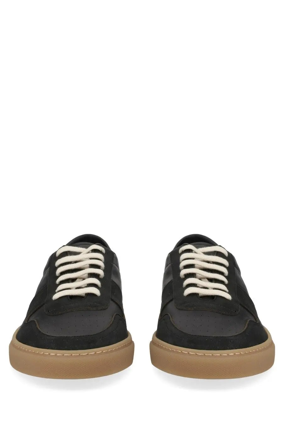 Common projects men’s sneaker bball black low-top made of black suede and canvas with cream laces and tan sole