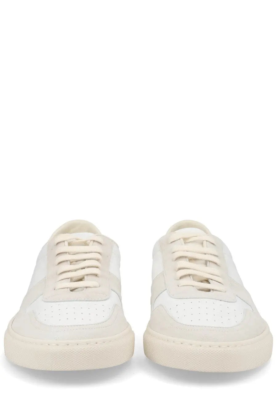 Common projects men’s sneaker bball white cream-colored suede and leather low-top with perforated toe panels