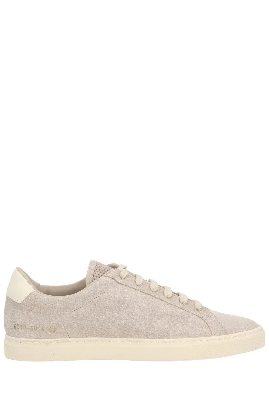 Common projects women’s retro vintage sneaker white suede low-top with beige color white laces and cream rubber sole