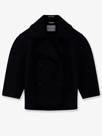 Balenciaga Women's Compact Double Wool Cocoon Peacoat Black