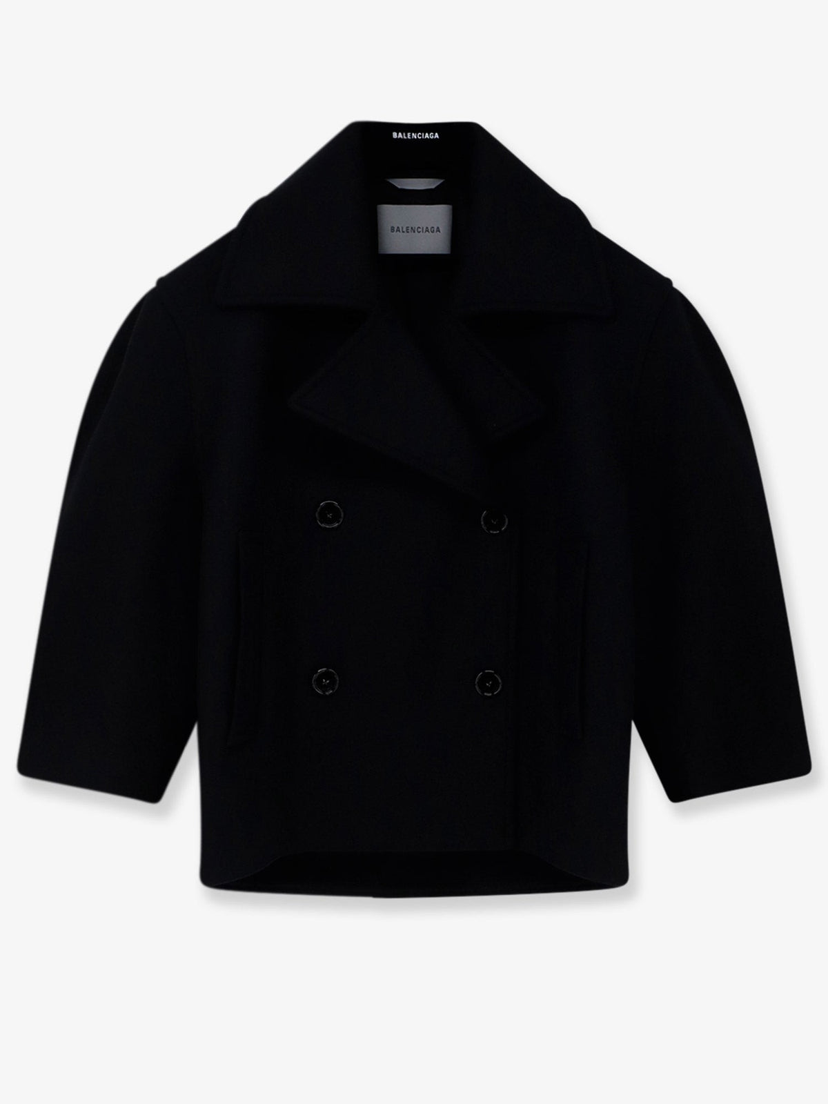 Balenciaga Women's Compact Double Wool Cocoon Peacoat Black