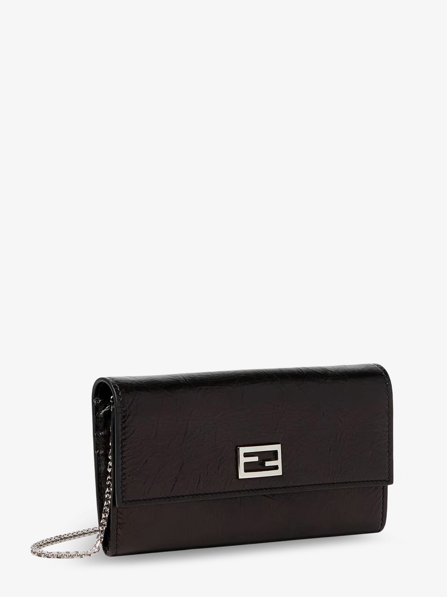 Fendi Women's Continental Crackled Leather Wallet Black