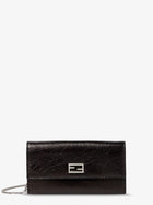 Fendi Women's Continental Crackled Leather Wallet Black