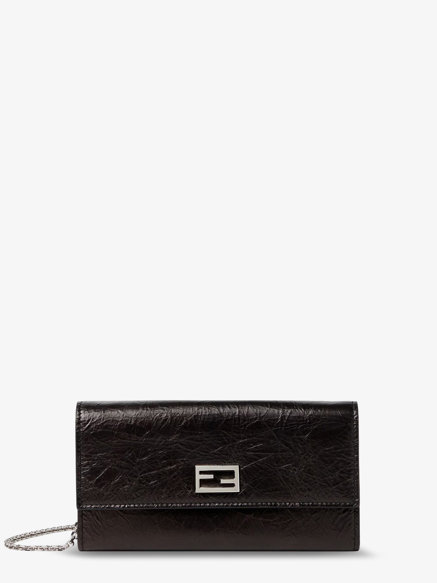 Fendi Women's Continental Crackled Leather Wallet Black