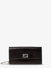 Fendi Women's Continental Crackled Leather Wallet Black