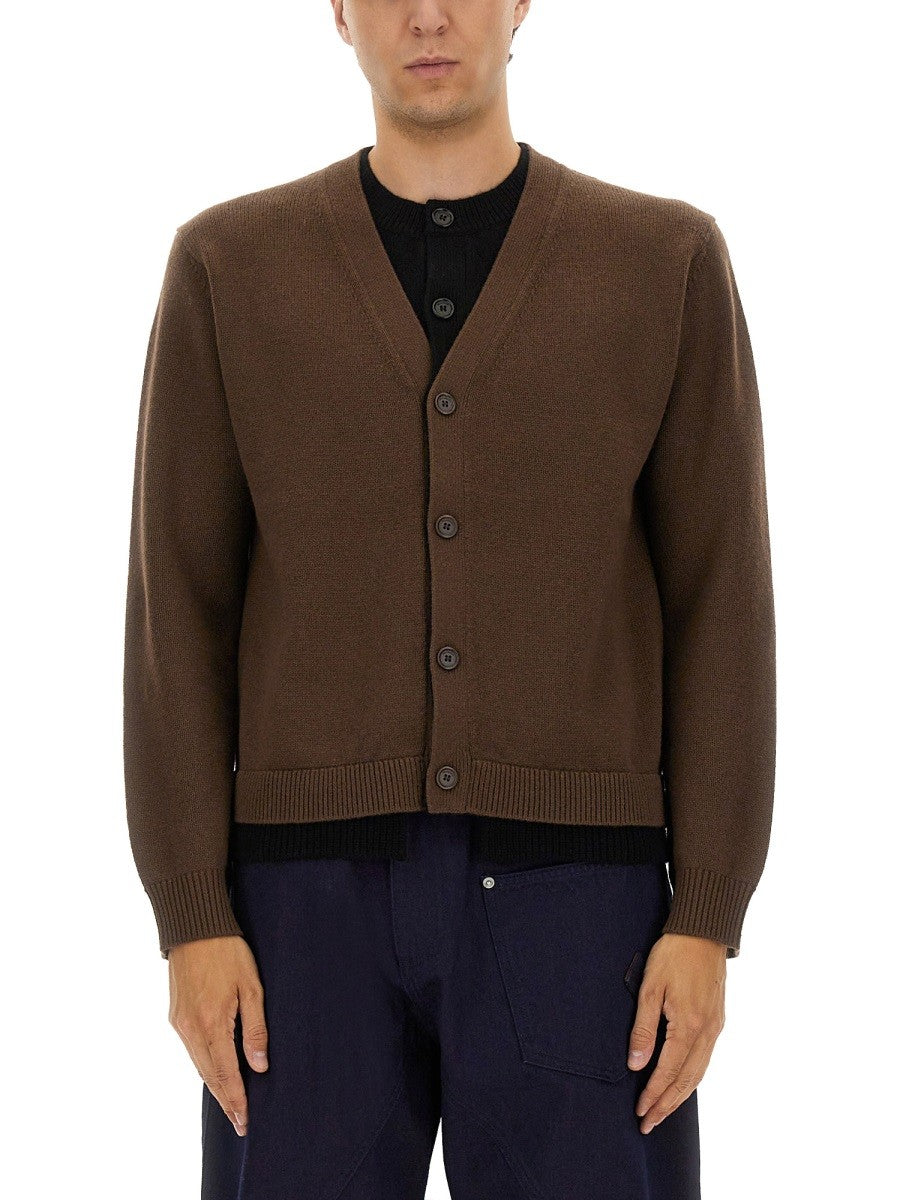 JW Anderson Men's Contrasting Layered Cardigan Brown