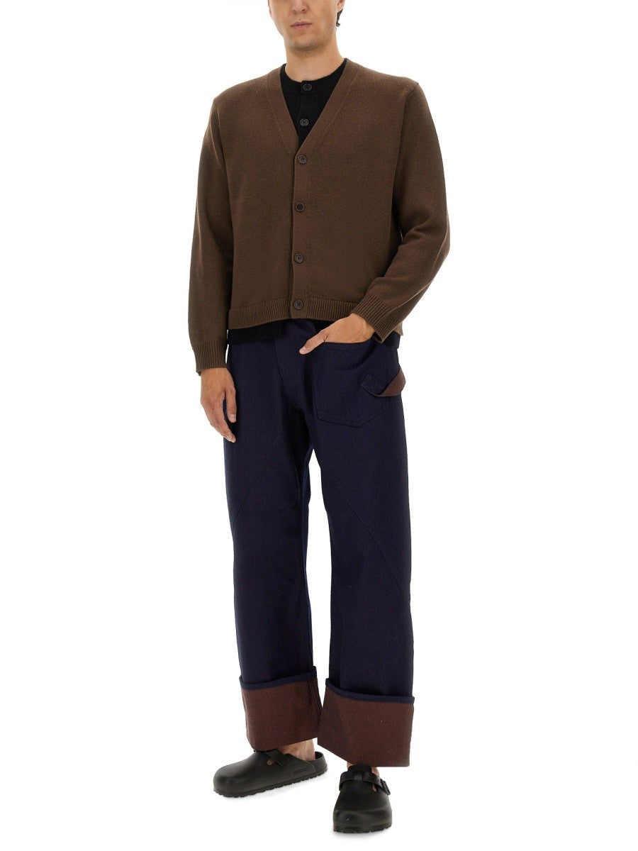 JW Anderson Men's Contrasting Layered Cardigan Brown