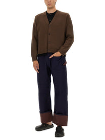 JW Anderson Men's Contrasting Layered Cardigan Brown