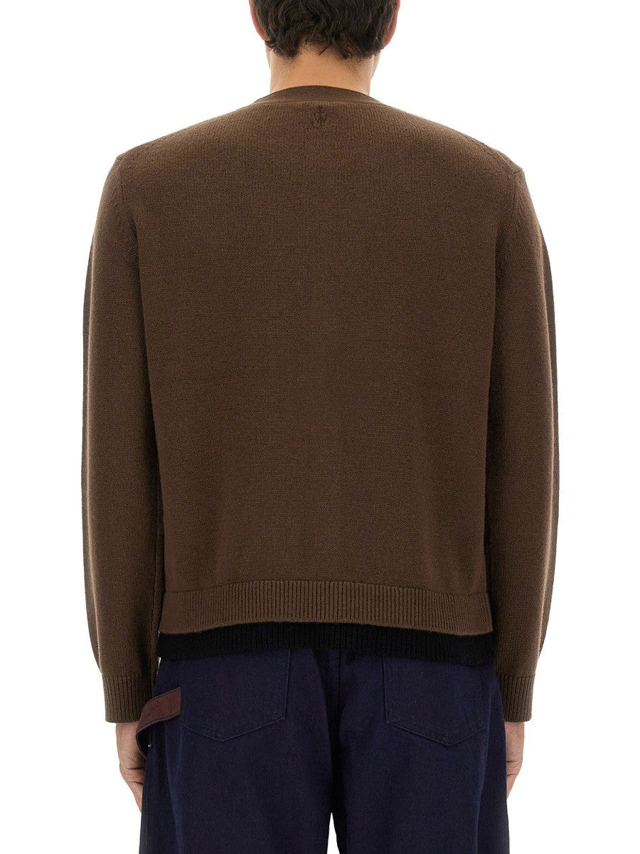 JW Anderson Men's Contrasting Layered Cardigan Brown