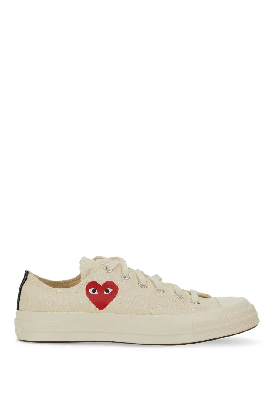 Converse men’s chuck taylor cream canvas low-top sneaker with bold red heart and black heel tab