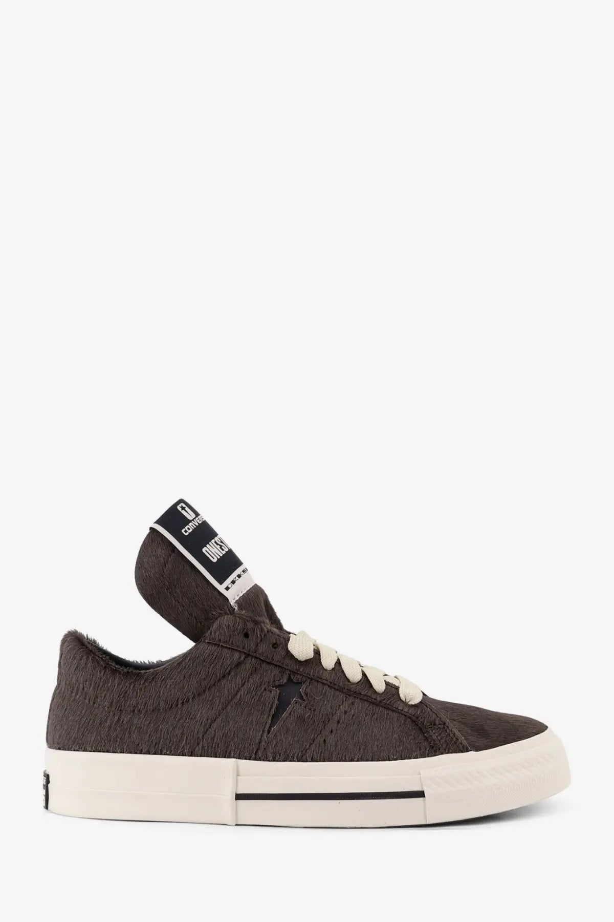 Converse men’s faux fur dark brown suede one star low-top sneaker with cream laces and white rubber sole