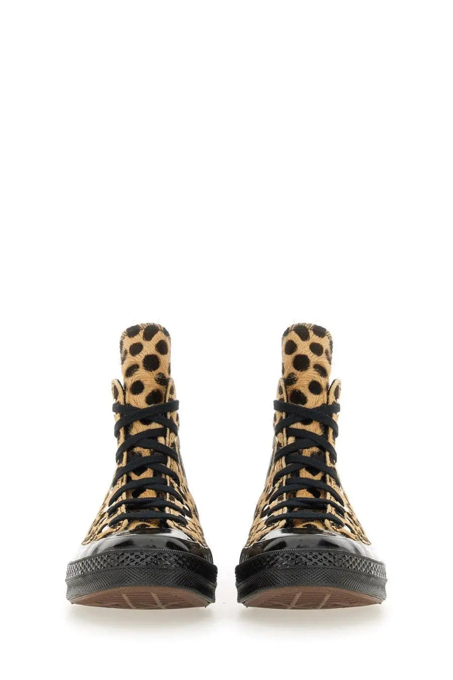 Converse unisex chuck hi sneaker with leopard print high tops black laces and glossy black rubber soles