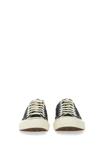 Converse unisex chuck vintage sneaker black low-top canvas with cream laces and matching rubber sole front view