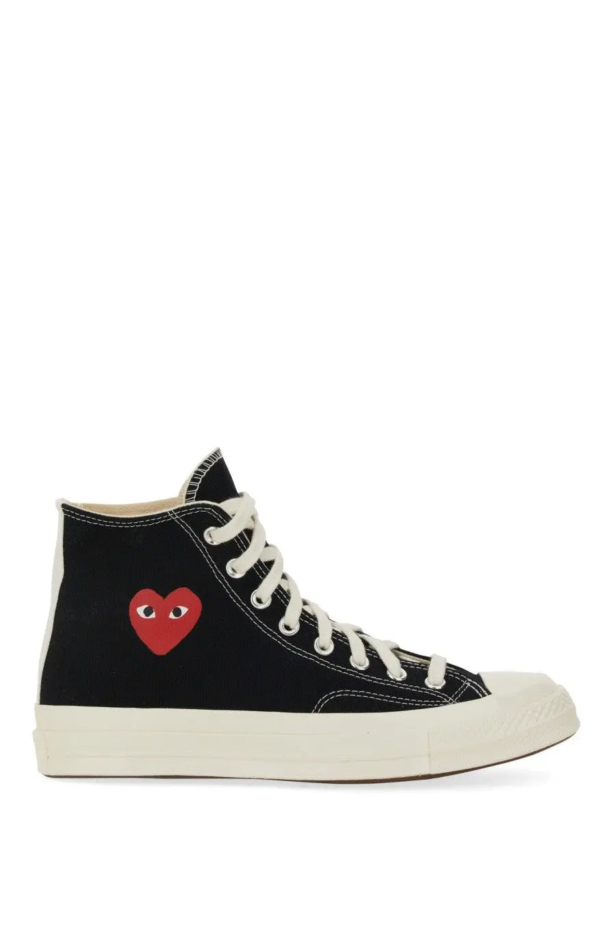 Converse unisex black high-top canvas sneaker with red heart logo white laces and white rubber sole