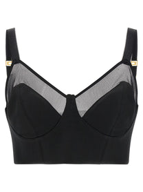 Elisabetta Franchi Cool Wool and Tulle Top Black