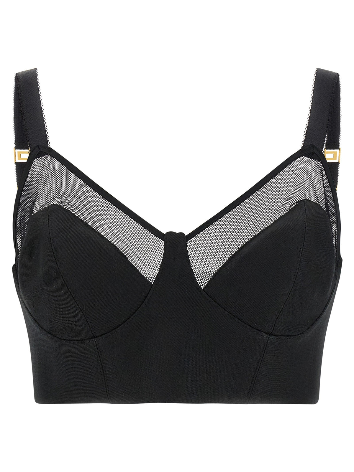 Elisabetta Franchi Cool Wool and Tulle Top Black