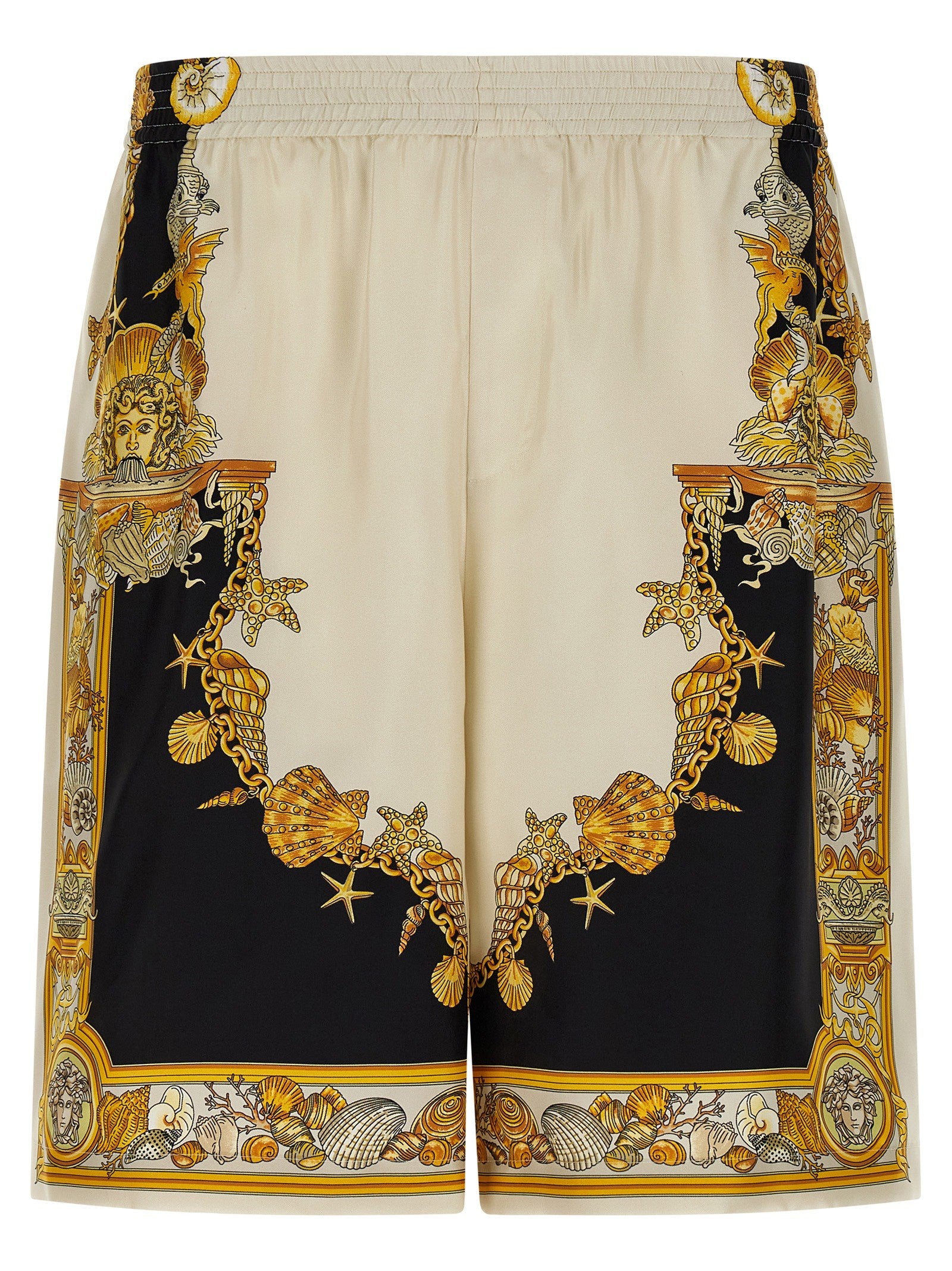 Versace Coral Theatre Print Bermuda Shorts Gold