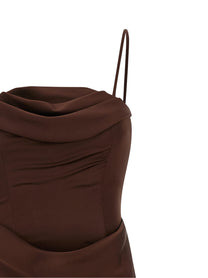 ROTATE Birger Christensen Corsage Long Dress Brown