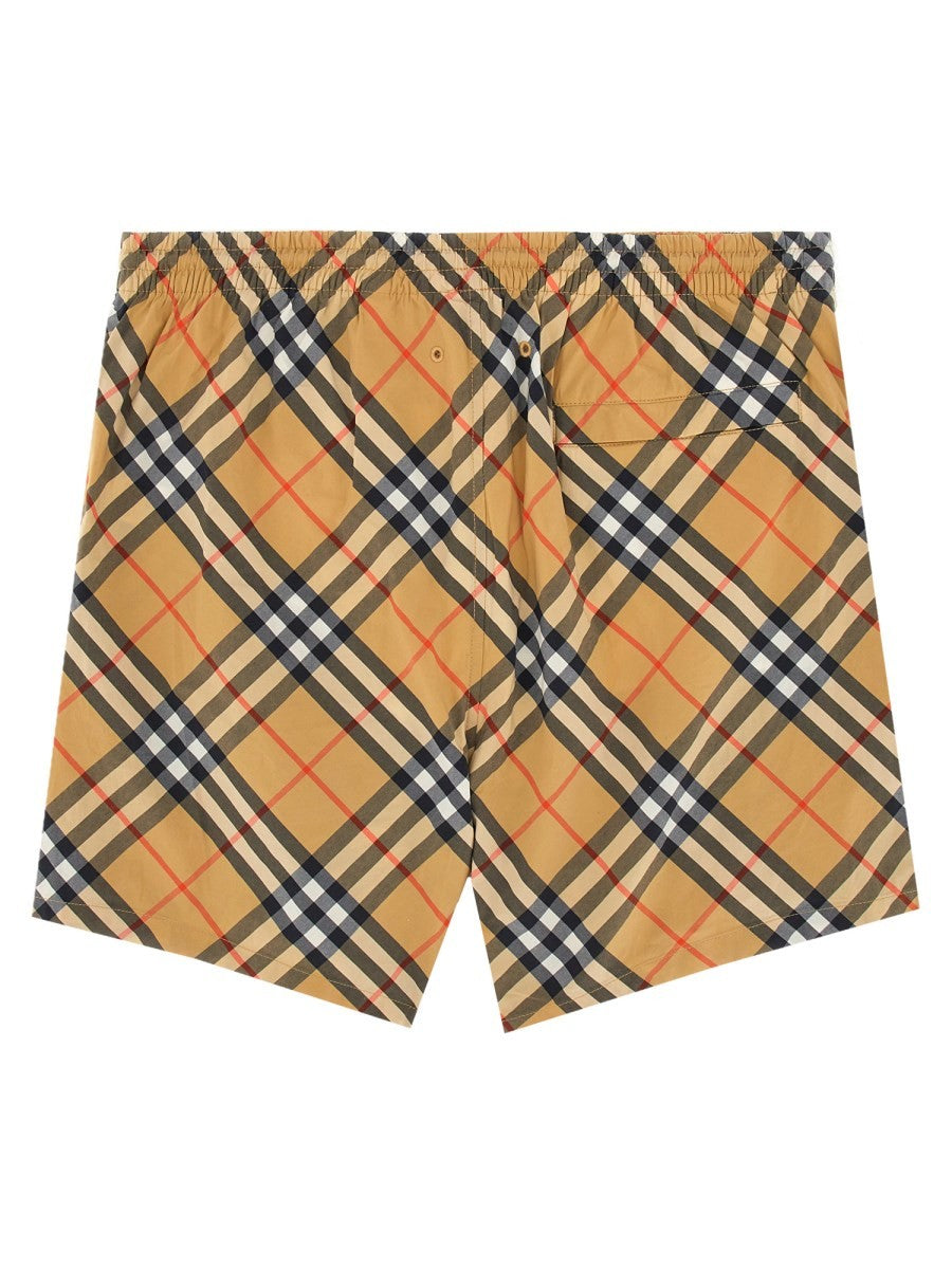 Burberry Men's Costume DA Bagno Con Stampa Check Beige