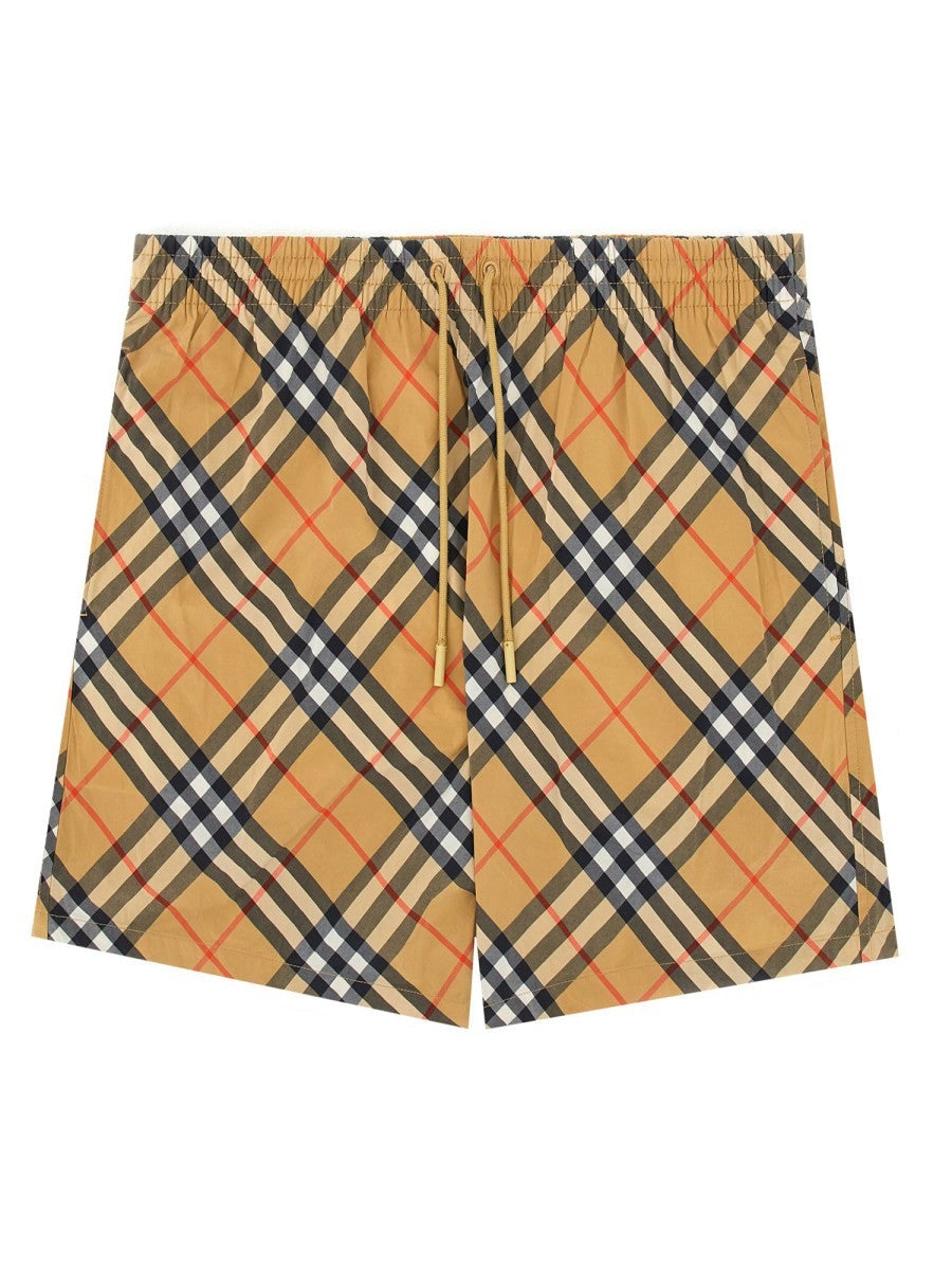 Burberry Men's Costume DA Bagno Con Stampa Check Beige