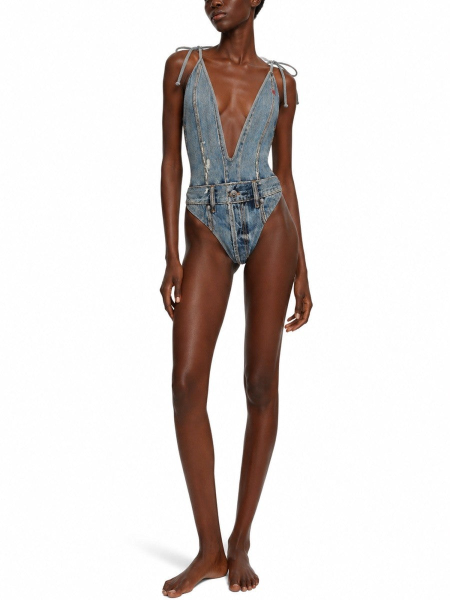 Diesel Women's One-Piece Swimsuit Denim-Effect Blue, view 2