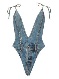 Diesel Women's One-Piece Swimsuit Denim-Effect Blue