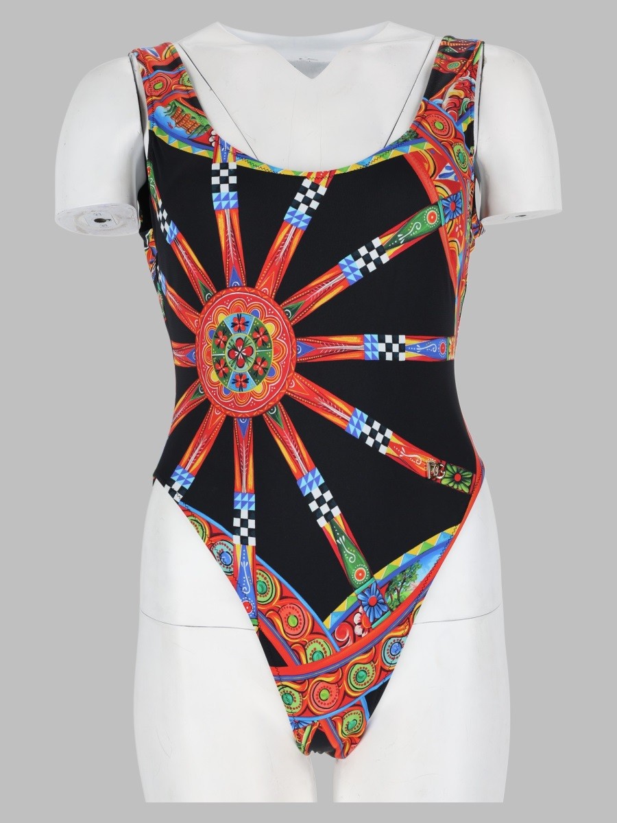 Dolce &amp; Gabbana Women's Costume Intero Olimpionico Stampa Carretto Black