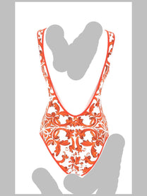 Dolce &amp; Gabbana Women's Costume Intero Stampa Maiolica Orange