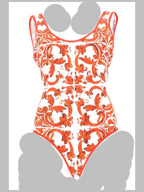 Dolce &amp; Gabbana Women's Costume Intero Stampa Maiolica Orange