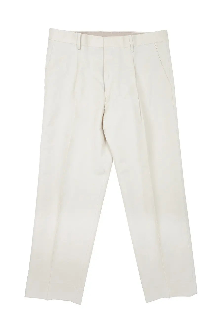 Cream-colored tailored mens dress pants with pleats and subtle stitching details from Costumein pantalone vincent white