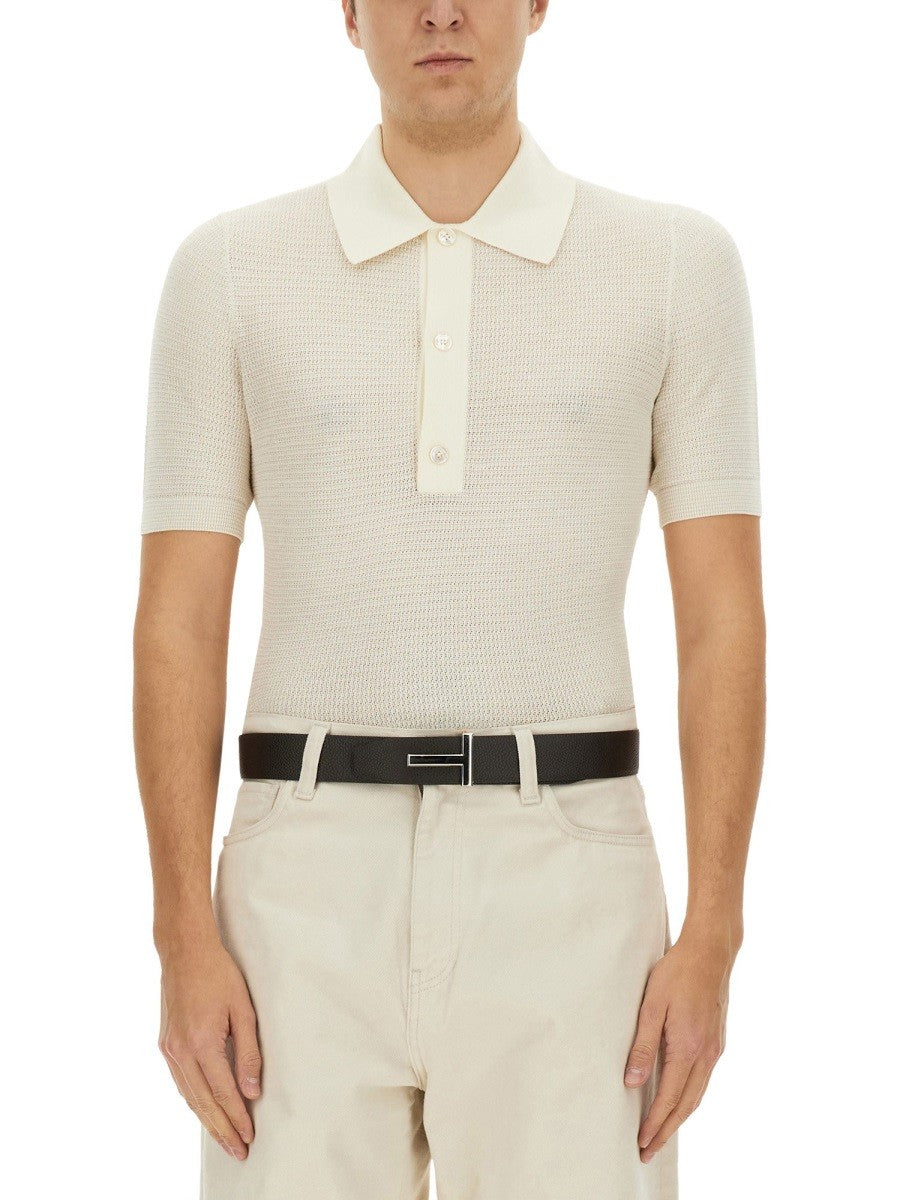 Tom Ford Men's Cotton and Silk Polo Shirt White