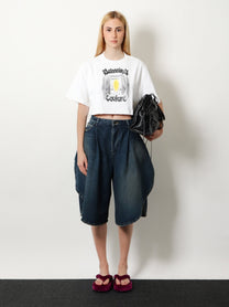 Balenciaga Women's Cotton Bermuda Shorts Blue, view 2