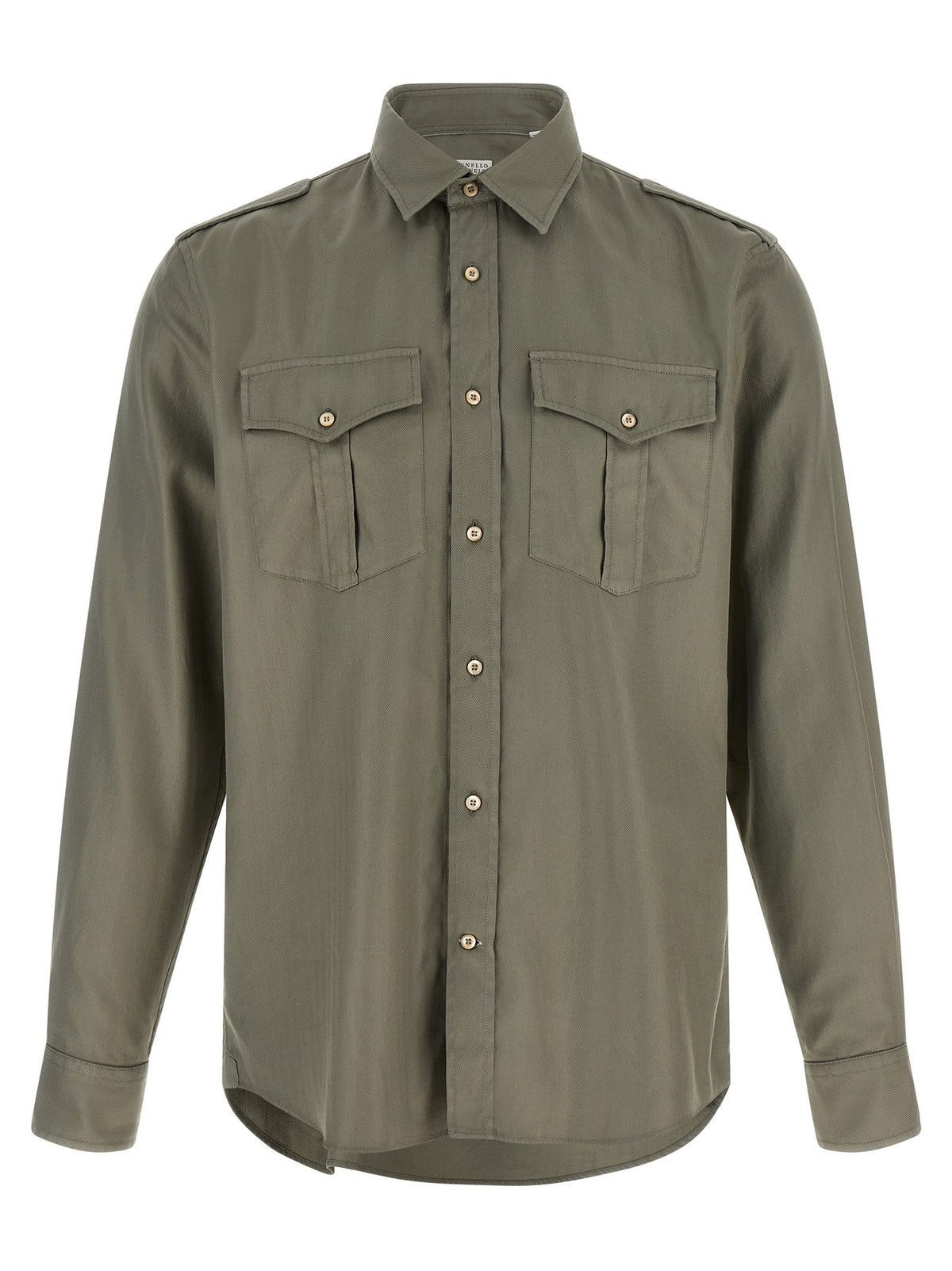 Brunello Cucinelli Cotton Chevron Shirt Green