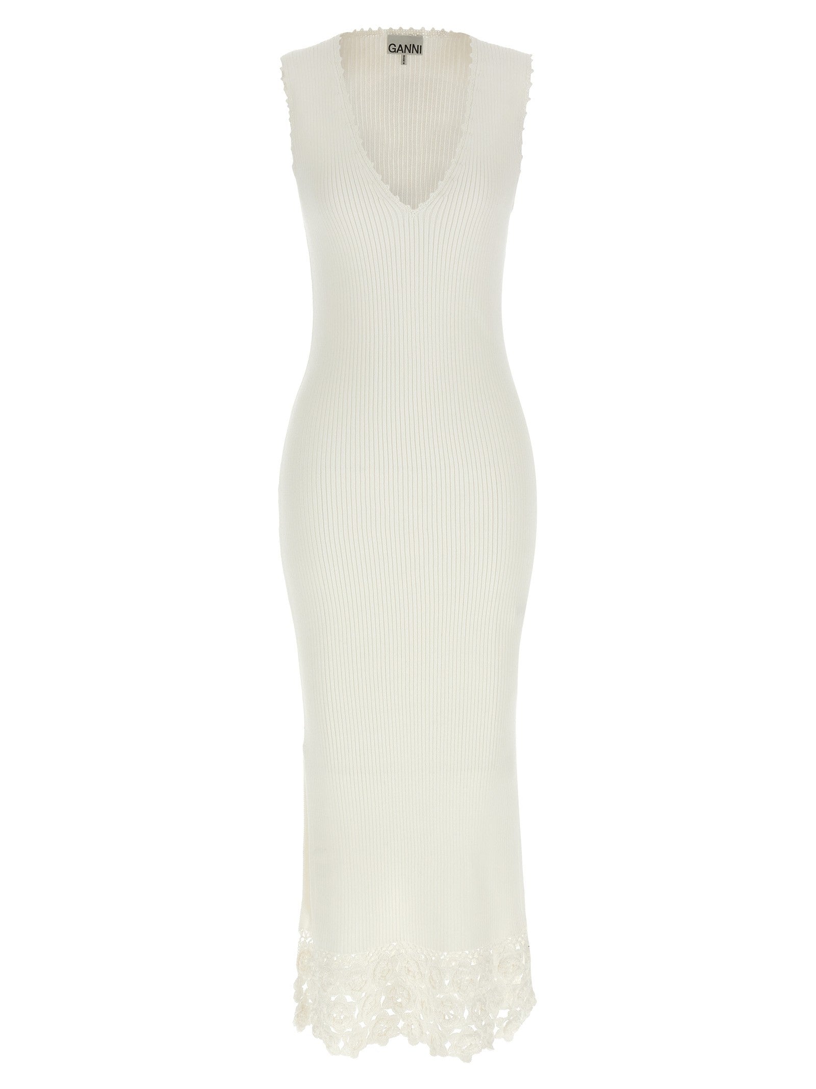 Ganni Cotton Crochet Dress White