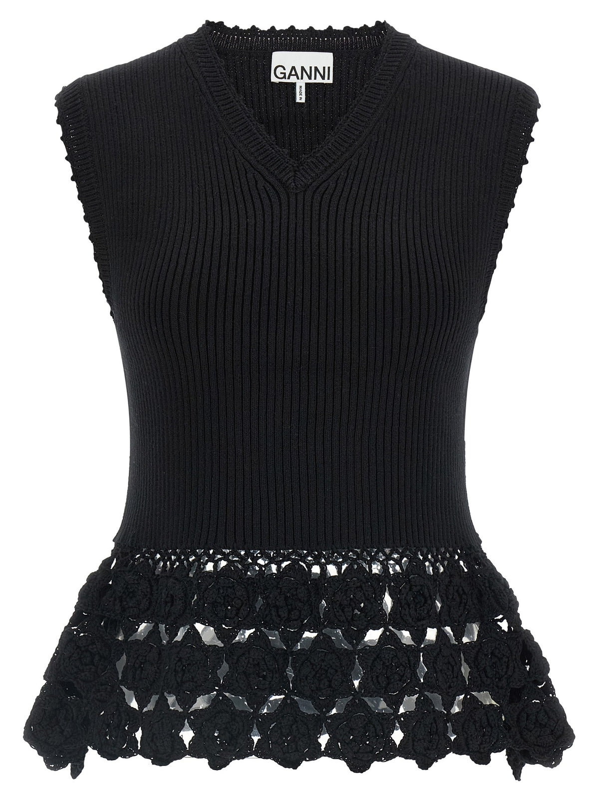 Ganni Cotton Crochet Vest Black