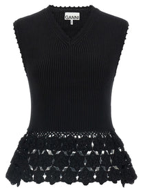 Ganni Cotton Crochet Vest Black