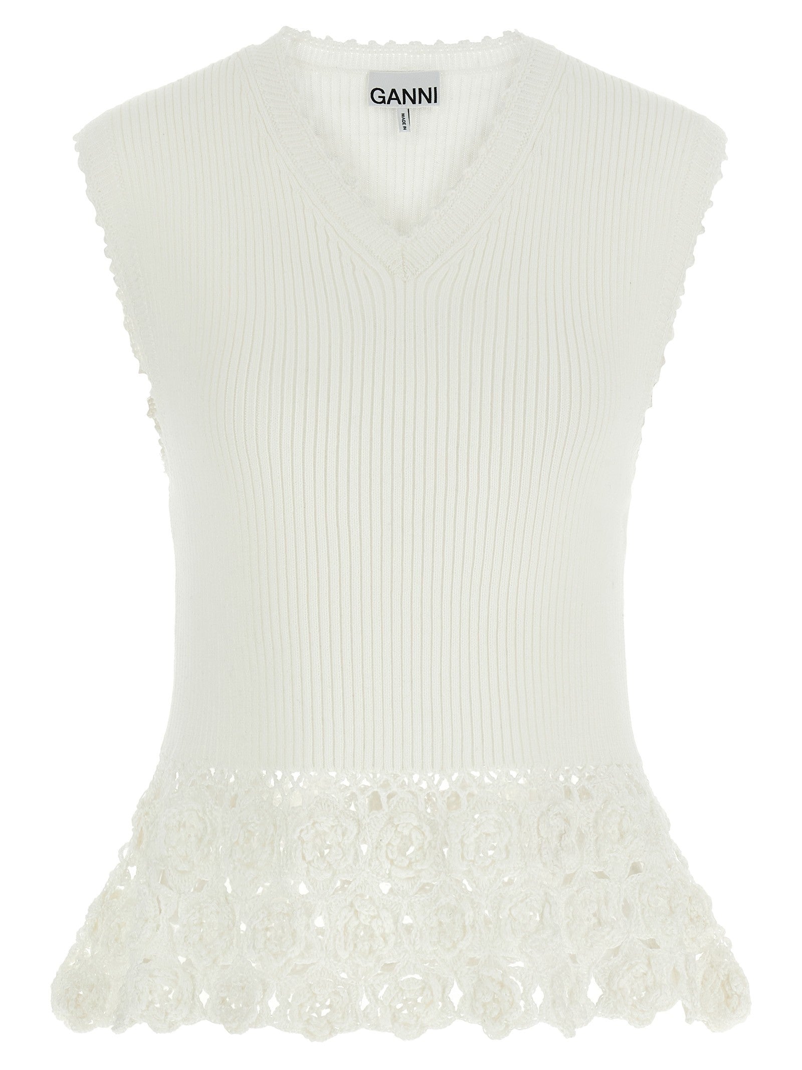 Ganni Cotton Crochet Vest White