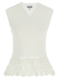 Ganni Cotton Crochet Vest White