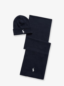 Polo Ralph Lauren Men's Cotton Hat and Scarf Set Blue