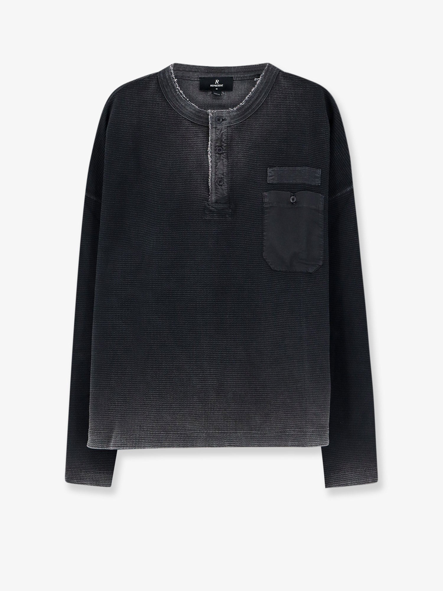 Represent Men's Cotton Henley Shirt Black