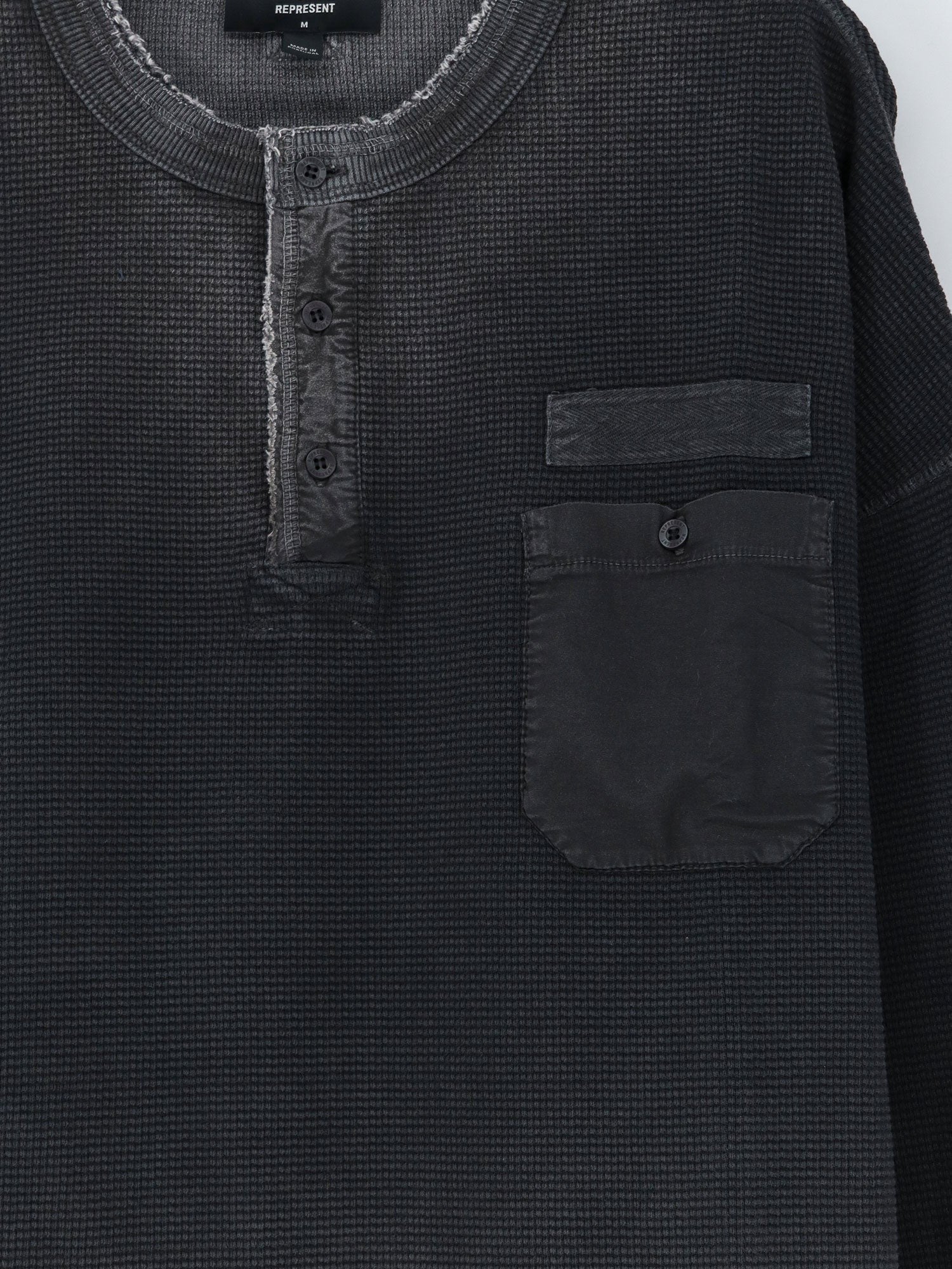 Represent Men's Cotton Henley Shirt Black