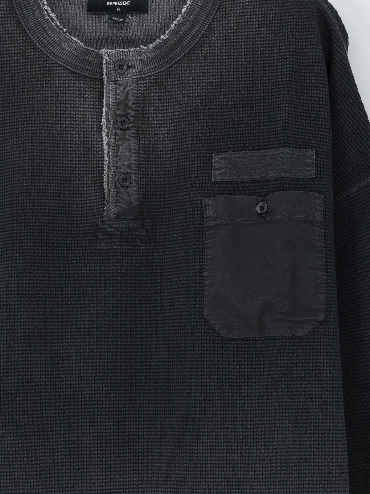 Represent Men's Cotton Henley Shirt Black, view 3