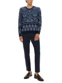 Etro Men's Cotton Jacquard Knit Blue