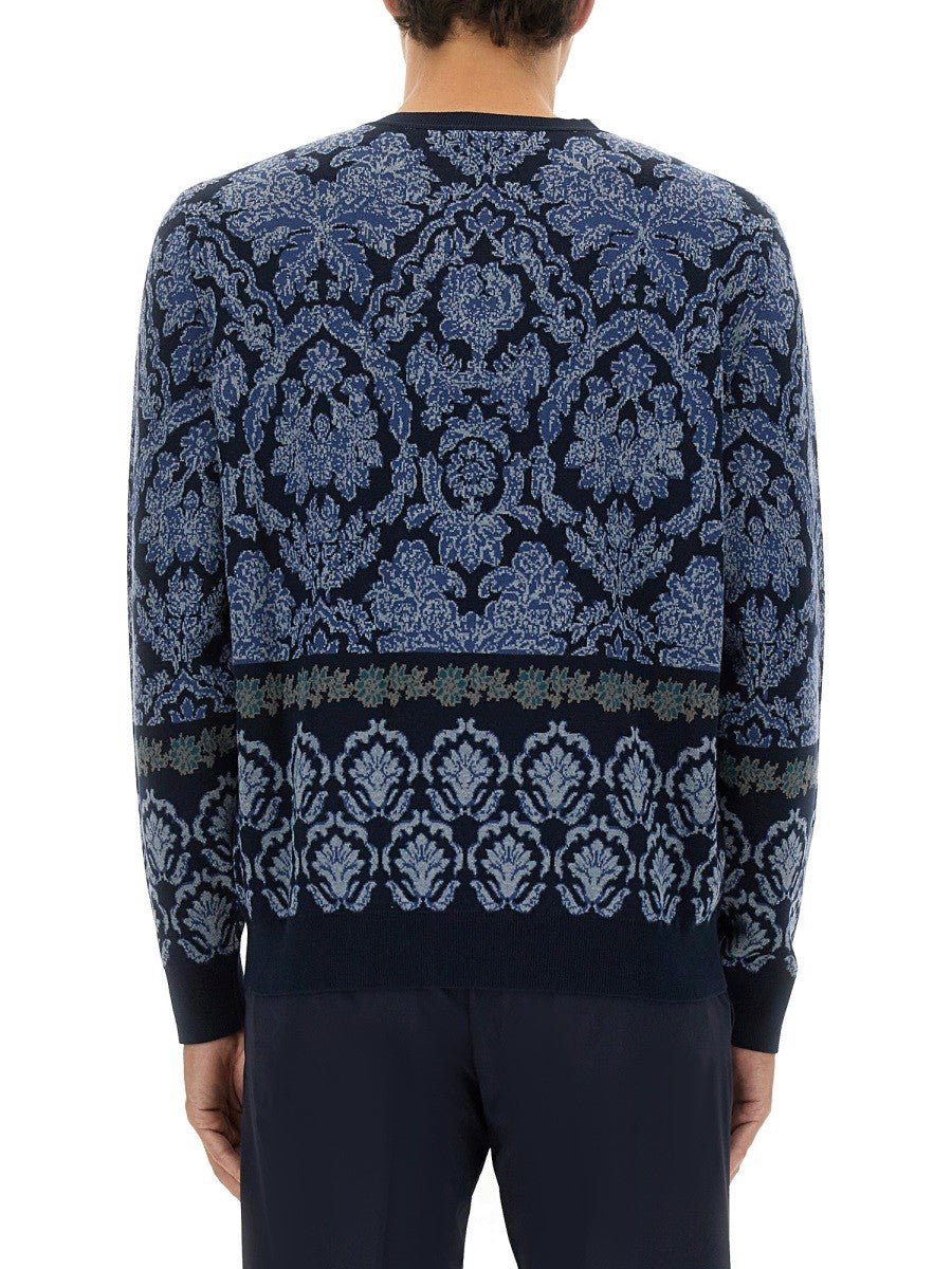 Etro Men's Cotton Jacquard Knit Blue
