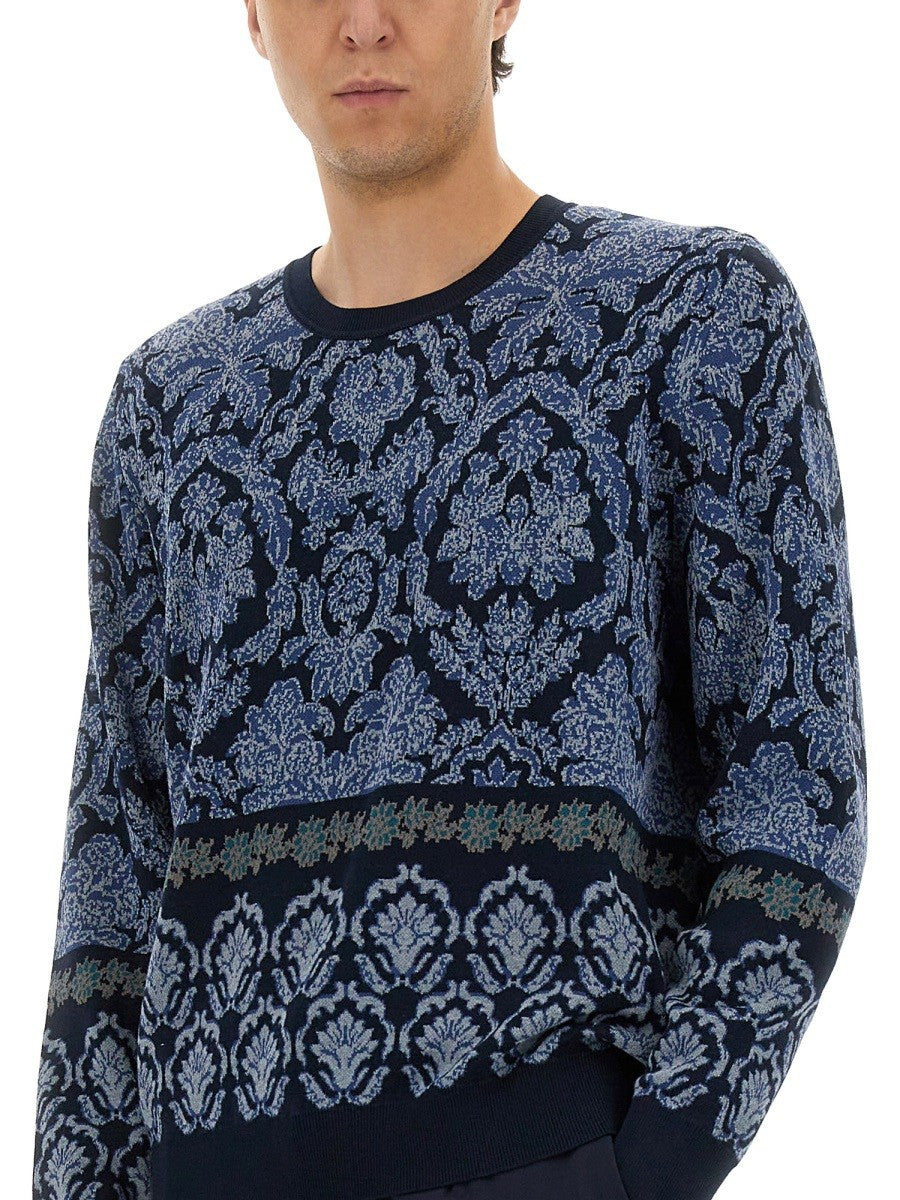 Etro Men's Cotton Jacquard Knit Blue