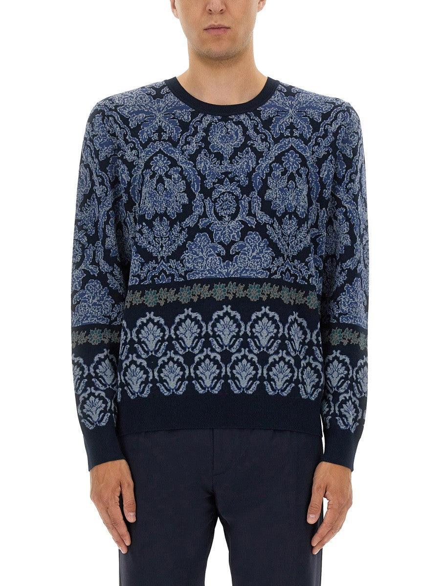 Etro Men's Cotton Jacquard Knit Blue