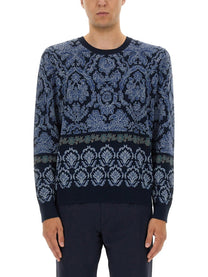 Etro Men's Cotton Jacquard Knit Blue