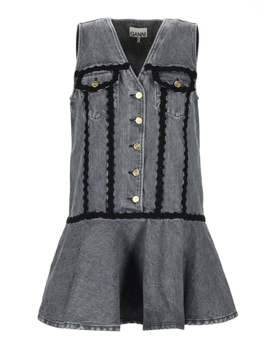 Ganni Women's Cotton Mini Dress Grey