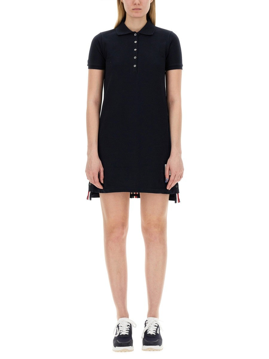 Thom Browne Women's Cotton Pique Polo Shirt Dress Blue